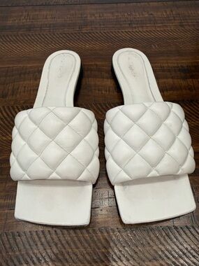 Bottega Veneta White Quilted Leather Slide Mules